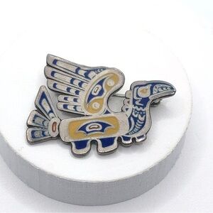 Vtg Sterling Silver & Enamel Pacific Northwest Thunderbird Brooch Pin 1.2” x .9”